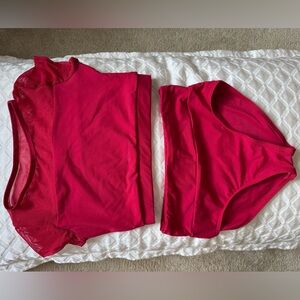 BALTOGS Girls Mesh Short Sleeve Dance Crop Top and high waist brief bottom